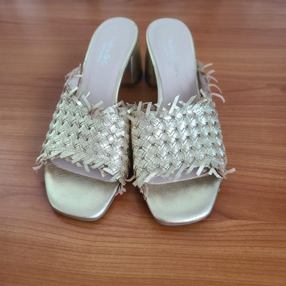 Pedro Anton Sandal Slides Women’s US‎ 8.5/Eur 39 Gold Fringe Shoes Made In Spain - Picture 4 of 10